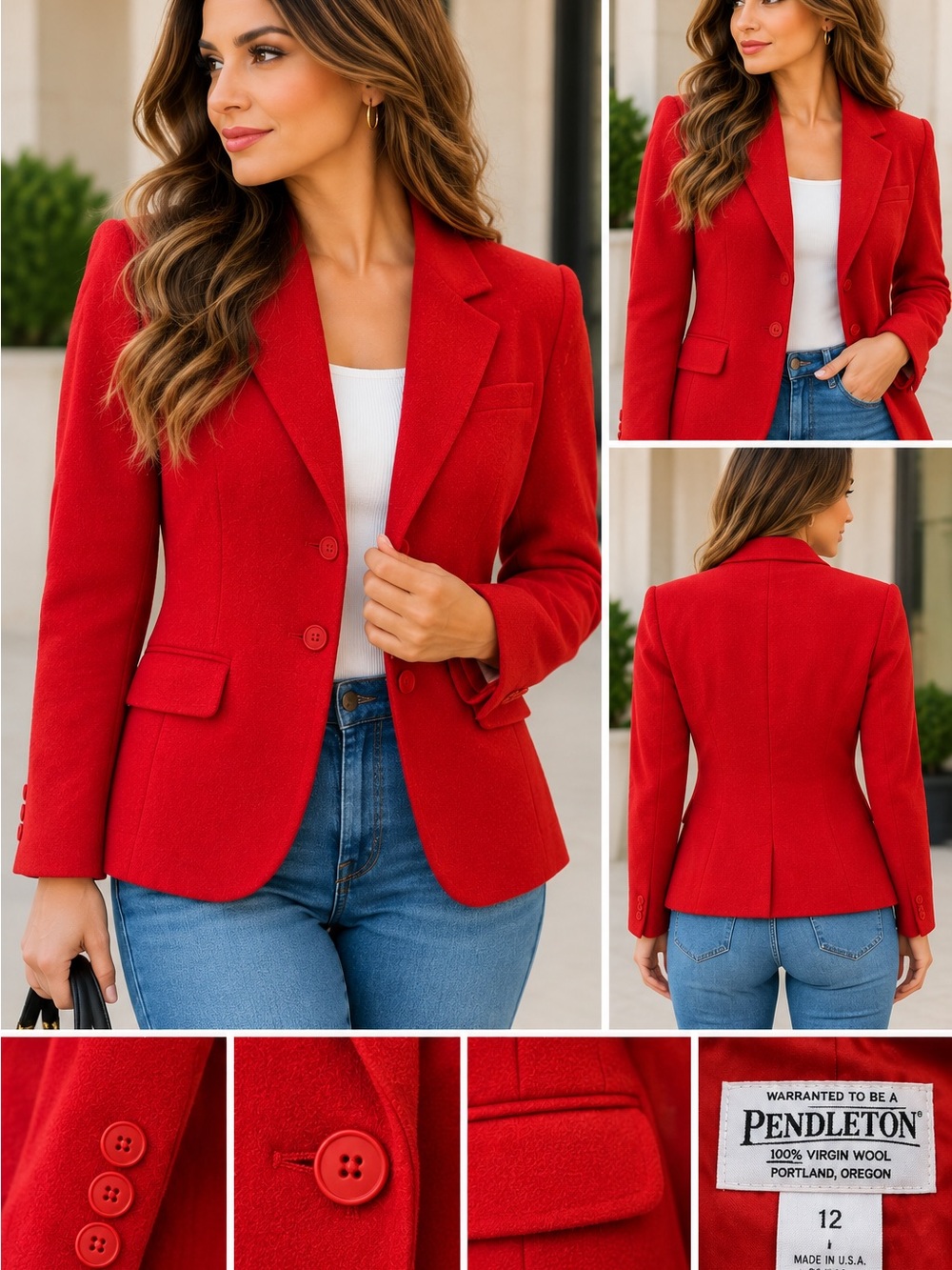 Pendleton Red Wool Tailored Blazer Jacket 100% wool Made in USA